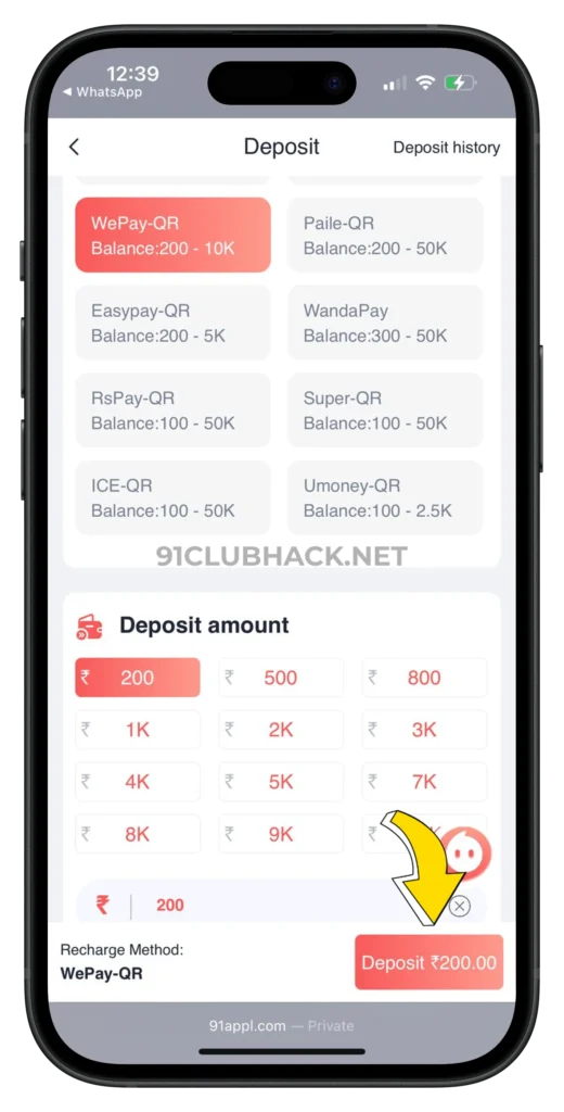 91-club-deposit-page